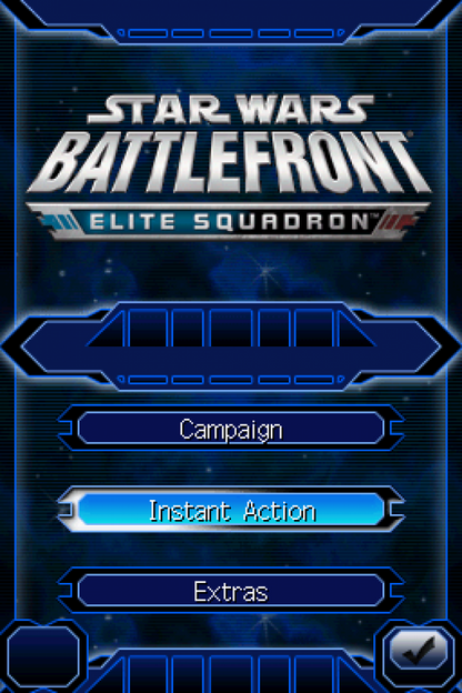 Star Wars Battlefront: Elite Squadron start screen for Nintendo DS (DS) third-person shooter video game