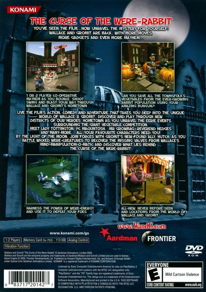 Wallace & Gromit: Curse of the Were-Rabbit – PlayStation 2 (PS2) video game back of case, action-adventure platformer.