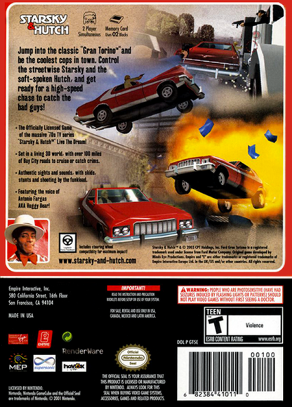 Starsky and Hutch for GameCube featuring action driving and crime fighting gameplay based on the classic TV series back cover