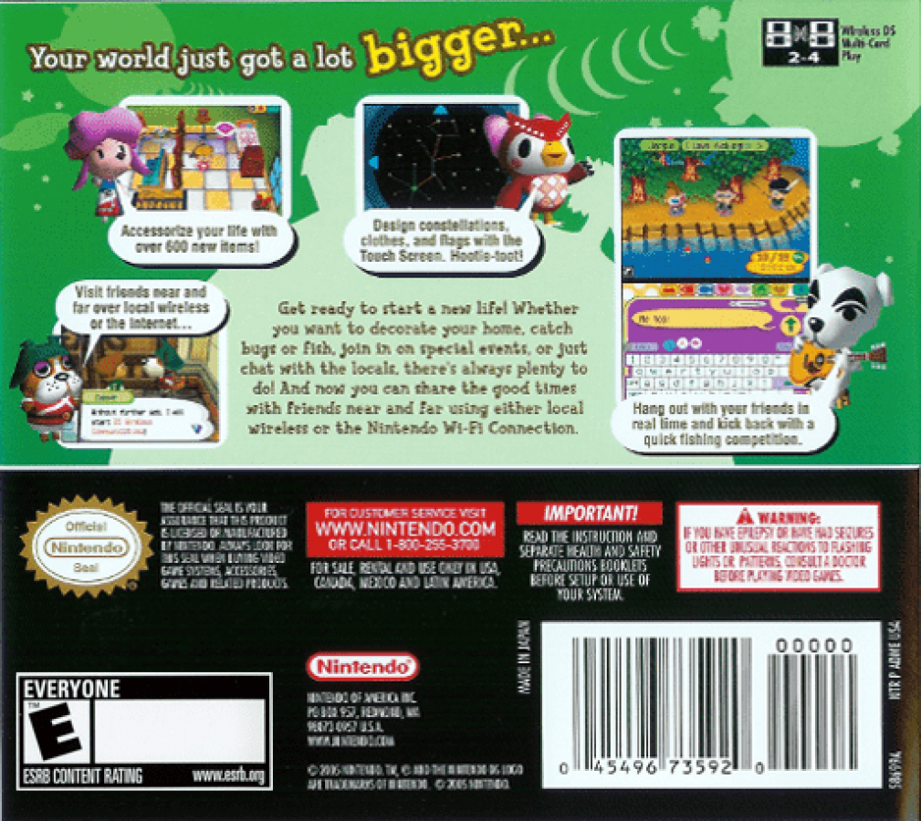 Animal Crossing: Wild World back of case for Nintendo DS (DS) life simulation video game