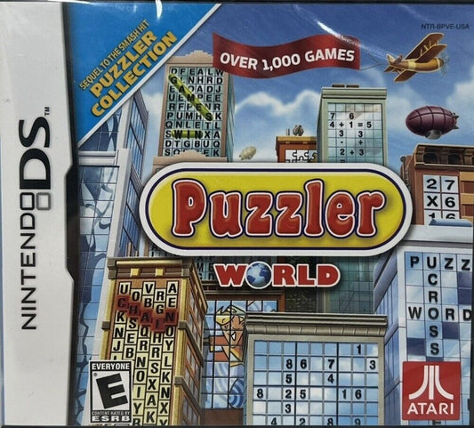 Puzzler World – Nintendo DS: Enjoy hundreds of addictive puzzles including crosswords, word searches, and logic challenges for endless brain-teasing fun front cover