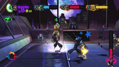 TMNT Xbox 360 inspired design featuring Teenage Mutant Ninja Turtles action adventure aesthetic fast paced ninja combat sewer dwelling heroes acrobatic platforming comic book style visuals cooperative gameplay nostalgic HD era presentation gameplay 