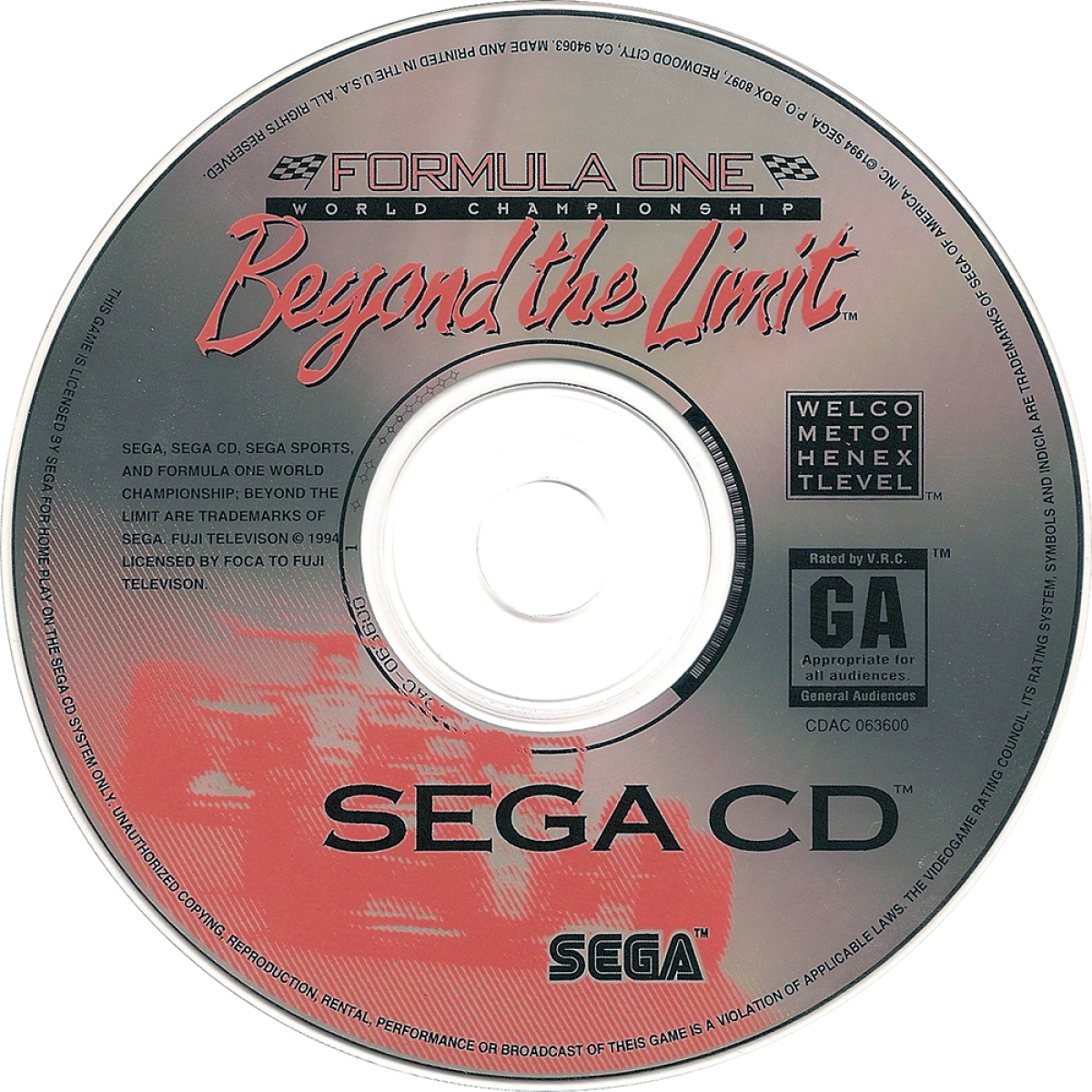 Formula One Beyond the Limit Sega CD racing simulation Formula 1 motorsport game realistic tracks cockpit driving perspective high speed racing enhanced CD audio time trial and championship gameplay Sega retro gaming Sega CD software video game title disc
