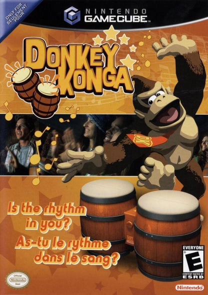 Donkey Konga cover art for GameCube (GC) music rhythm video game
