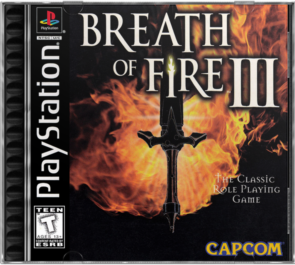 Breath of Fire III PS1 PlayStation 1 JRPG role playing game Capcom fantasy dragon transformation turn based combat story driven adventure retro video game cover art