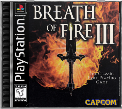 Breath of Fire III PS1 PlayStation 1 JRPG role playing game Capcom fantasy dragon transformation turn based combat story driven adventure retro video game cover art