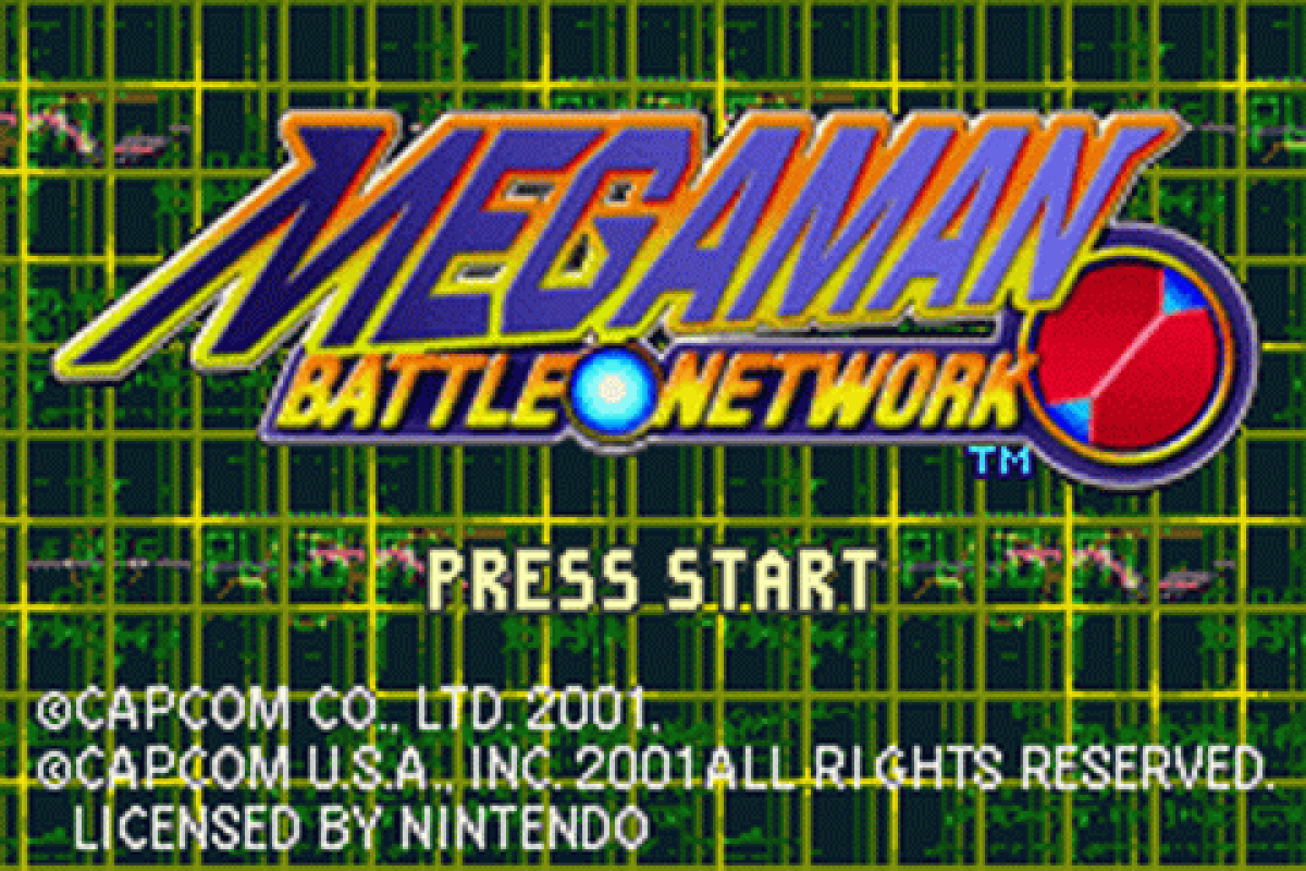 Mega Man Battle Network title screen for Game Boy Advance (GBA) adventure video game. 