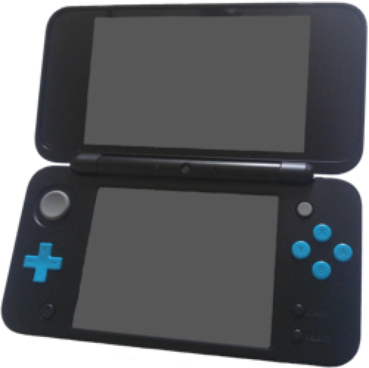 Nintendo 2DS XL Black and Turquoise handheld gaming system featuring large dual screens clamshell design touch screen controls built in NFC Wi Fi connectivity backward compatibility with Nintendo DS games compatibility with Nintendo 3DS game library portable Nintendo gaming rechargeable battery good condition collectible gaming appeal