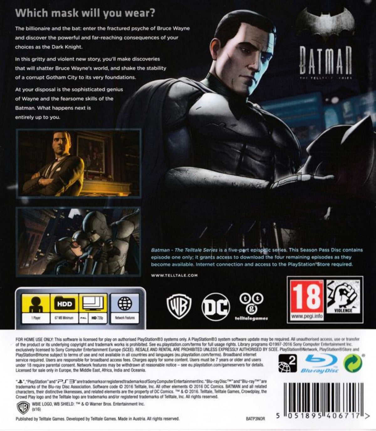 Batman The Telltale Series back cover art for PlayStation 3 (PS3) video game