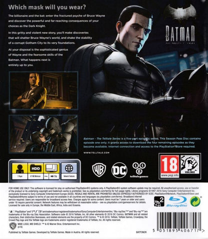 Batman The Telltale Series back cover art for PlayStation 3 (PS3) video game