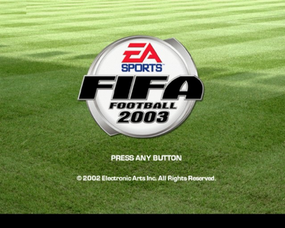 FIFA Soccer 2003 retro PlayStation 2 video game FIFA Soccer football sports simulation realistic gameplay multiplayer tournament mode console title PlayStation 2 release title screen