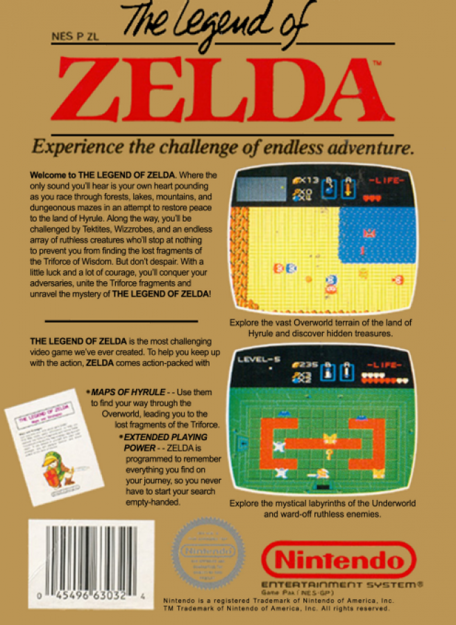 The Legend of Zelda [Gold Cart] back of box for Nintendo Entertainment System (NES) retro video game