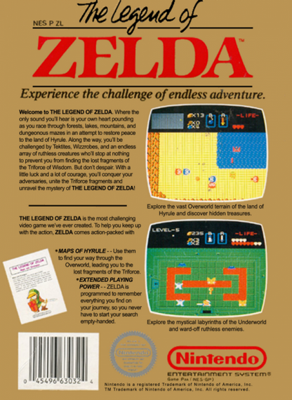 The Legend of Zelda [Gold Cart] back of box for Nintendo Entertainment System (NES) retro video game