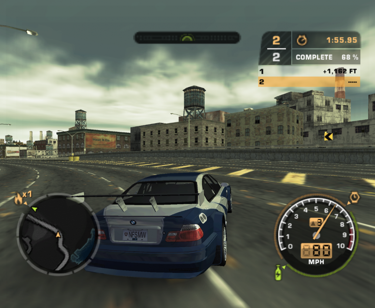 Need for Speed: Most Wanted for Nintendo GameCube (GC) at Gamers INC, featuring the high-stakes illegal street racing hit that challenges you to outrun the most aggressive police chases in the series as you climb the "Blacklist" of the underground's elite drivers, utilizing intense pursuit evasion tactics, deep car customization, and cinematic open-world gameplay to become the most wanted racer in Rockport City gameplay screenshot