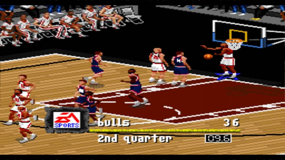 NBA Live 97 for Super Nintendo basketball simulation game featuring NBA teams and players season mode arcade style gameplay realistic court action gameplay