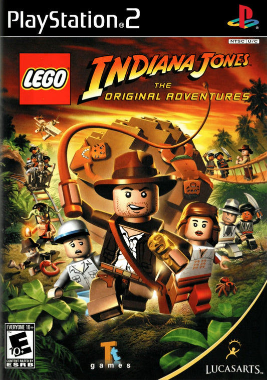 LEGO Indiana Jones The Original Adventures PlayStation 2 PS2 video game, action adventure, LEGO-style gameplay, movie tie-in, family-friendly title front cover
