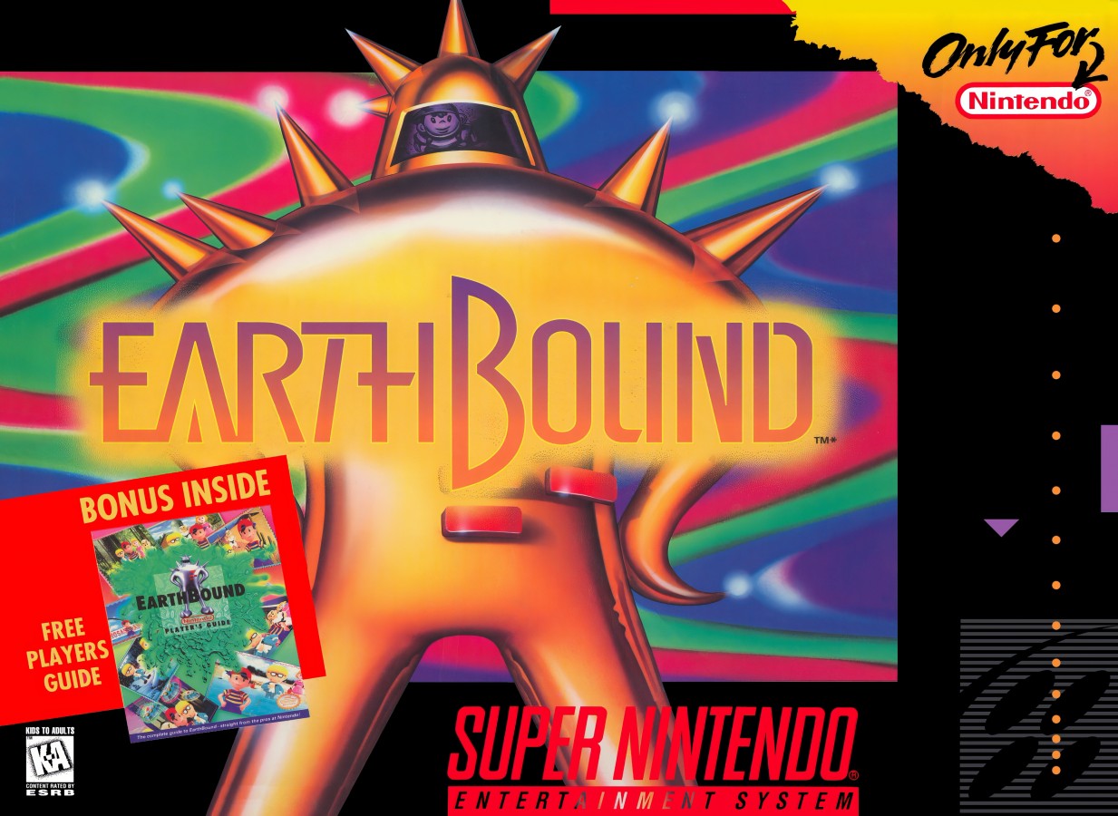 EarthBound SNES Super Nintendo game classic RPG adventure Nintendo retro video game cartridge collectible rare cult favorite turn based role playing game for SNES console cover art