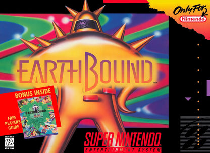 EarthBound SNES Super Nintendo game classic RPG adventure Nintendo retro video game cartridge collectible rare cult favorite turn based role playing game for SNES console cover art