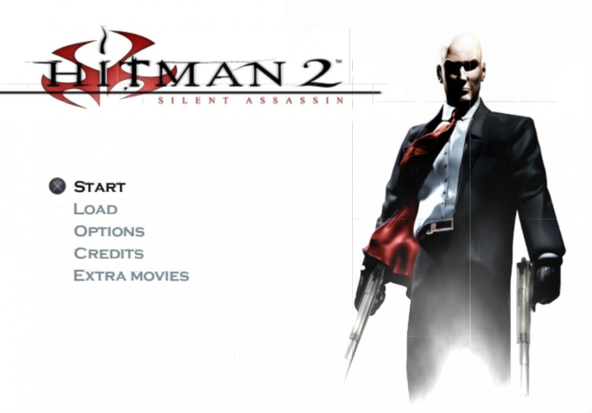 Hitman 2 Silent Assassin game for the PlayStation 2 featuring stealth action gameplay with open ended missions disguises and tactical assassinations as Agent 47 across international locations gameplay 
