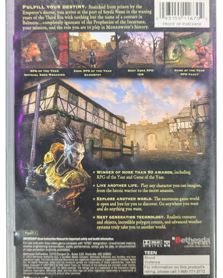 The Elder Scrolls III Morrowind Platinum Hits Xbox open-world fantasy role-playing game RPG back cover