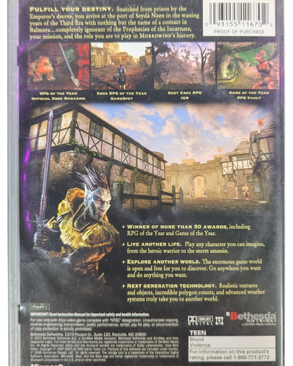 The Elder Scrolls III Morrowind Platinum Hits Xbox open-world fantasy role-playing game RPG back cover