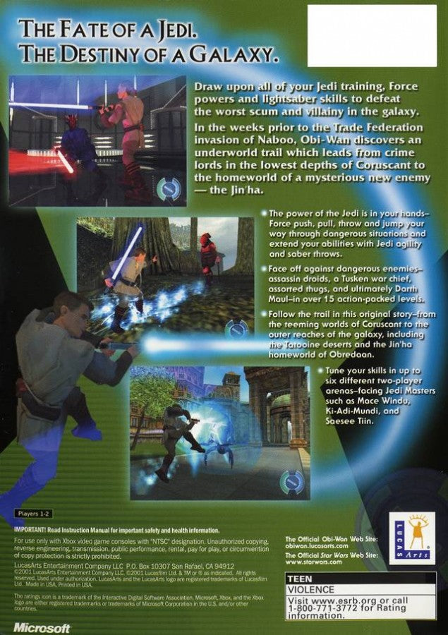 Star Wars: Obi-Wan back cover art for Xbox (XBOX) video game