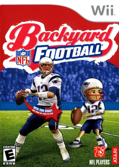 Retro Backyard Football Wii inspired design featuring family friendly arcade sports gameplay aesthetic cartoon style football action kid focused backyard athletes colorful stadium fun motion controlled Nintendo Wii gaming nostalgia presentation cover art