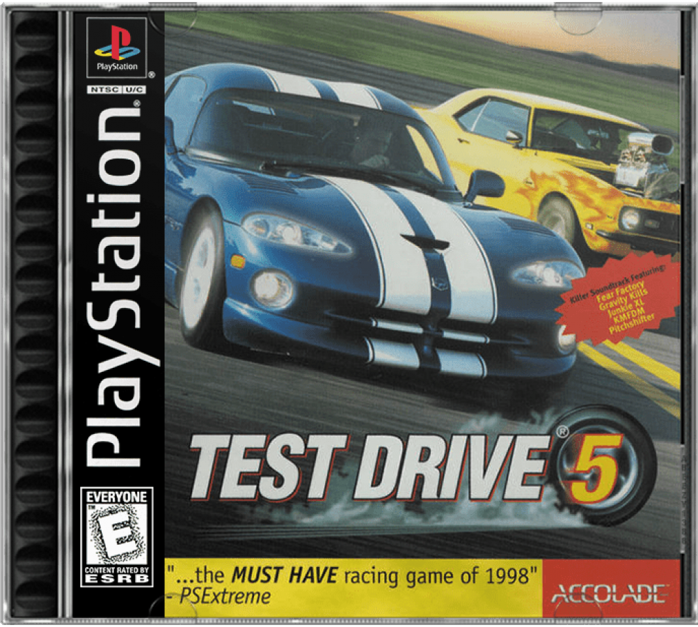 Test Drive 5 PlayStation 1 game featuring arcade racing action and high-speed car challenges on PS1 front cover