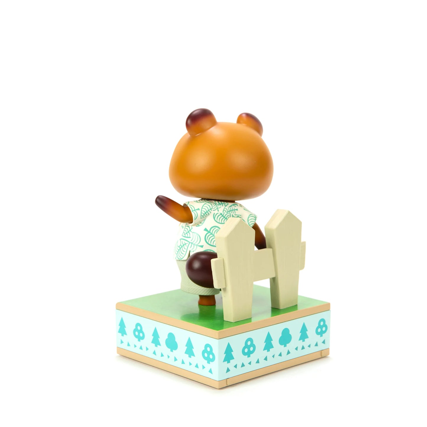 Tom Nook 9 inch statue by First 4 Figures detailed Animal Crossing collectible featuring iconic raccoon entrepreneur character design and premium display quality celebrating the Nintendo life simulation franchise back view 
