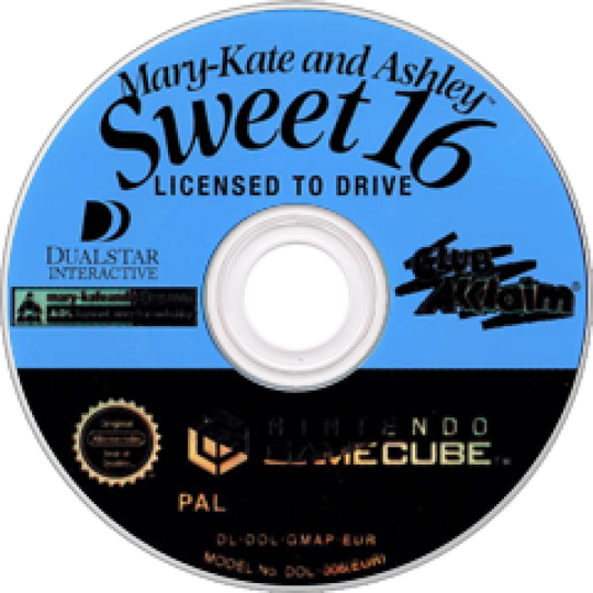 Mary-Kate and Ashley Sweet 16 Licensed to Drive disc cover art for Nintendo GameCube (GC) video game.