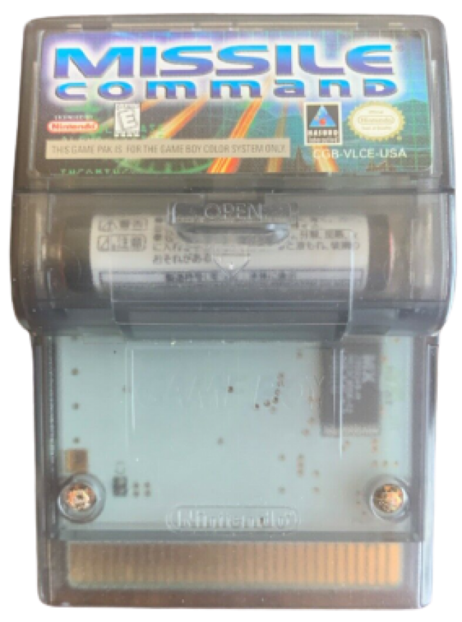 Missile Command Game Boy Color GBC video game featuring arcade defense gameplay missile interception enemy attacks strategic targeting city defense high score challenges classic Atari action and handheld gaming retro video game collection collectible gaming appeal cartridge