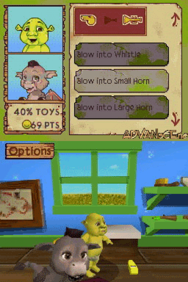 Shrek: Ogres and Dronkeys gameplay for Nintendo DS (DS) virtual pet simulation video game
