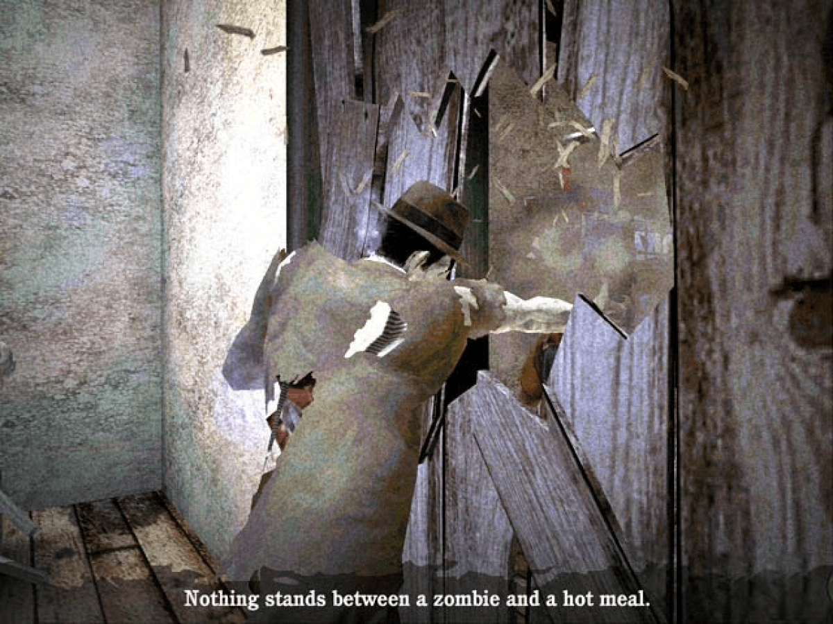 Stubbs the Zombie in Rebel Without a Pulse Microsoft Xbox Original Xbox video game featuring action adventure gameplay zombie combat retro futuristic world exploration humorous undead characters brain eating abilities enemy attacks and quirky gameplay mechanics retro video game collection collectible gaming appeal gameplay