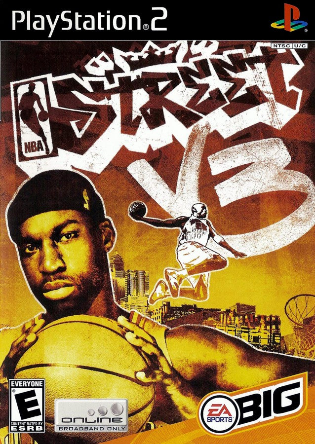 Retro NBA Street Vol 3 PS2 inspired design featuring arcade basketball action aesthetic vintage PlayStation 2 streetball legends exaggerated dunks urban courts fast paced multiplayer gameplay hip hop culture energy nostalgic sports gaming presentation - cover art