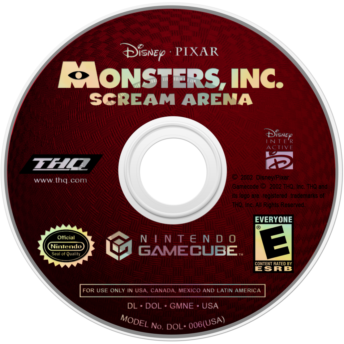 Disc Cover art for Monsters, Inc. Scream Arena GameCube GC video game, action party game, family-friendly, multiplayer, Pixar movie tie-in, Nintendo GameCube title