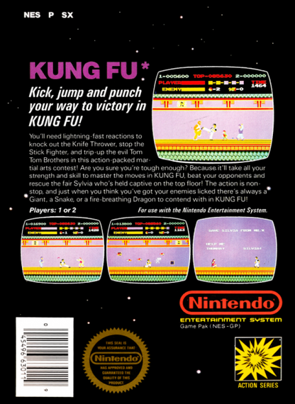 Kung Fu [5 Screw] back of box for Nintendo Entertainment System (NES) retro video game