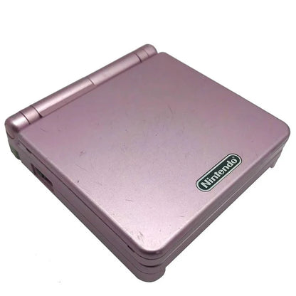 Game Boy Advance SP AGS-101 backlit pink console Nintendo Game Boy Advance GBA handheld system for retro video game enthusiasts featuring bright AGS-101 backlit screen rechargeable battery compact clamshell design portable gaming iconic Nintendo hardware compatibility with Game Boy Advance games collectible gaming appeal closed clamshell