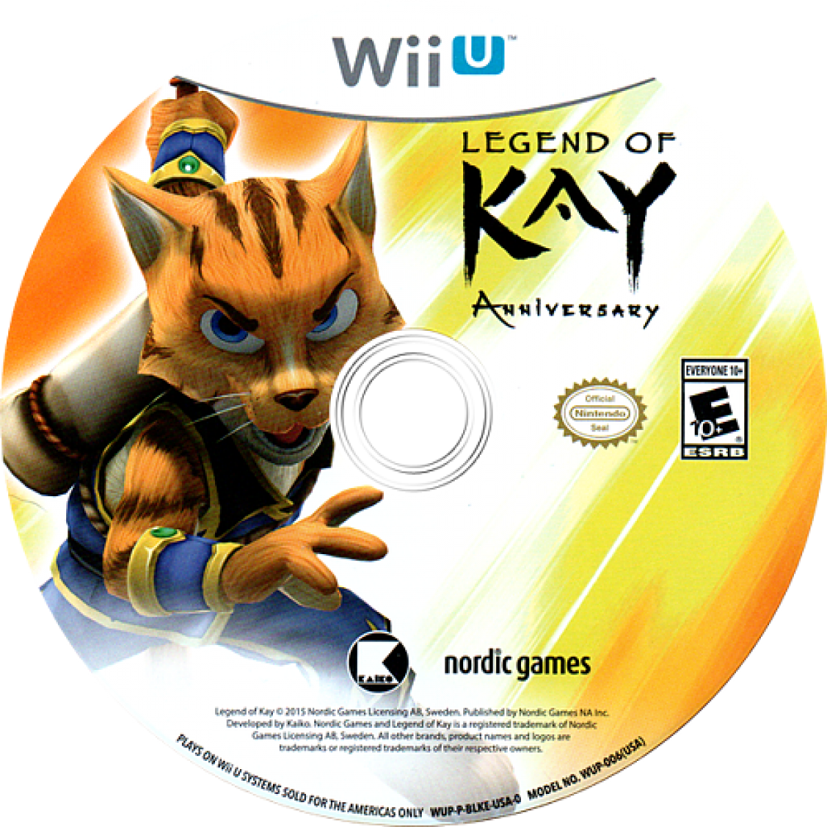 Legend of Kay Anniversary disc art for Nintendo Wii U (WiiU) video game 