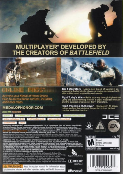 Medal of Honor back of case for Xbox 360 (X360) first-person shooter video game