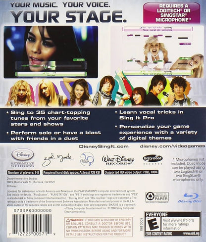 Disney Sing It for PlayStation 3 with family-friendly karaoke and popular Disney songs back cover