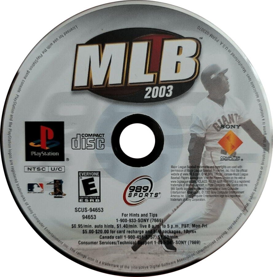 MLB 2003 disc cover art for PlayStation 1 (PS1) retro baseball video game  