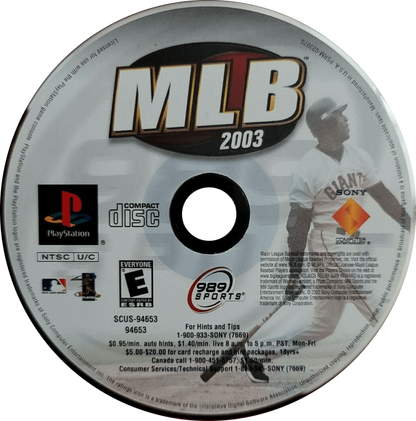 MLB 2003 disc cover art for PlayStation 1 (PS1) retro baseball video game  