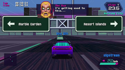 Slipstream Deluxe Edition Nintendo Switch arcade racing game OutRun style pseudo 3D sprite scaling drift mechanics branching paths multiplayer split screen synthwave soundtrack Deluxe case gameplay