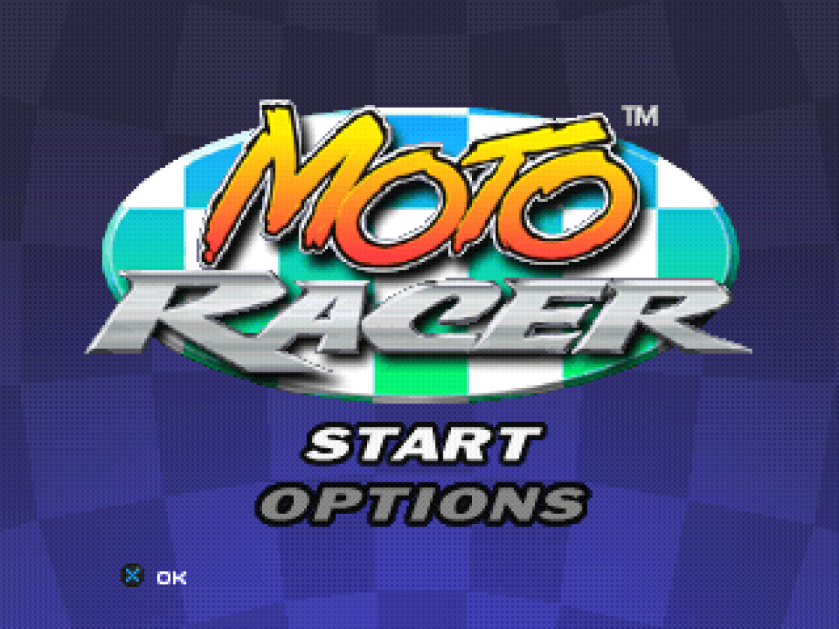 Moto Racer title card for PlayStation 1 (PS1) retro racing video game