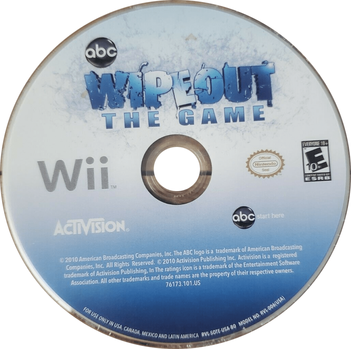 Wipeout: The Game disc art for Nintendo Wii (Wii) featuring obstacle course challenges inspired by the TV show, motion‑controlled gameplay, and hilarious wipeout moments.