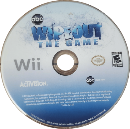 Wipeout: The Game disc art for Nintendo Wii (Wii) featuring obstacle course challenges inspired by the TV show, motion‑controlled gameplay, and hilarious wipeout moments.