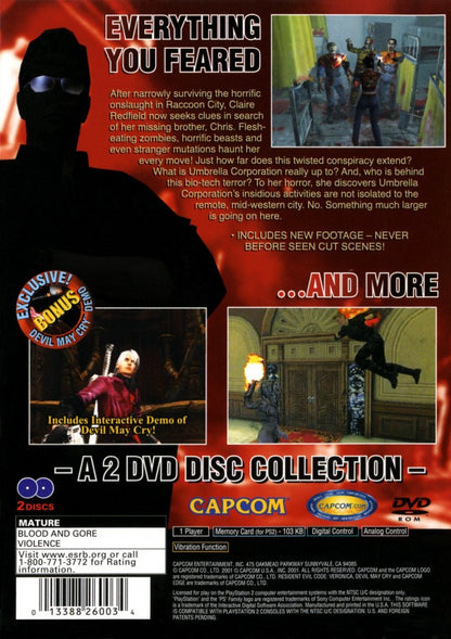 Resident Evil: Code Veronica X [w/ Bonus Disc] – PlayStation 2 (PS2) video game back of case, survival horror game.