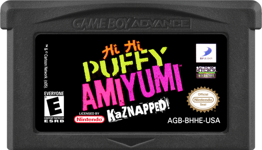 Game Boy Advance game cartridge with 'Hi Hi Puffy AmiYumi Kbzapped!' branding