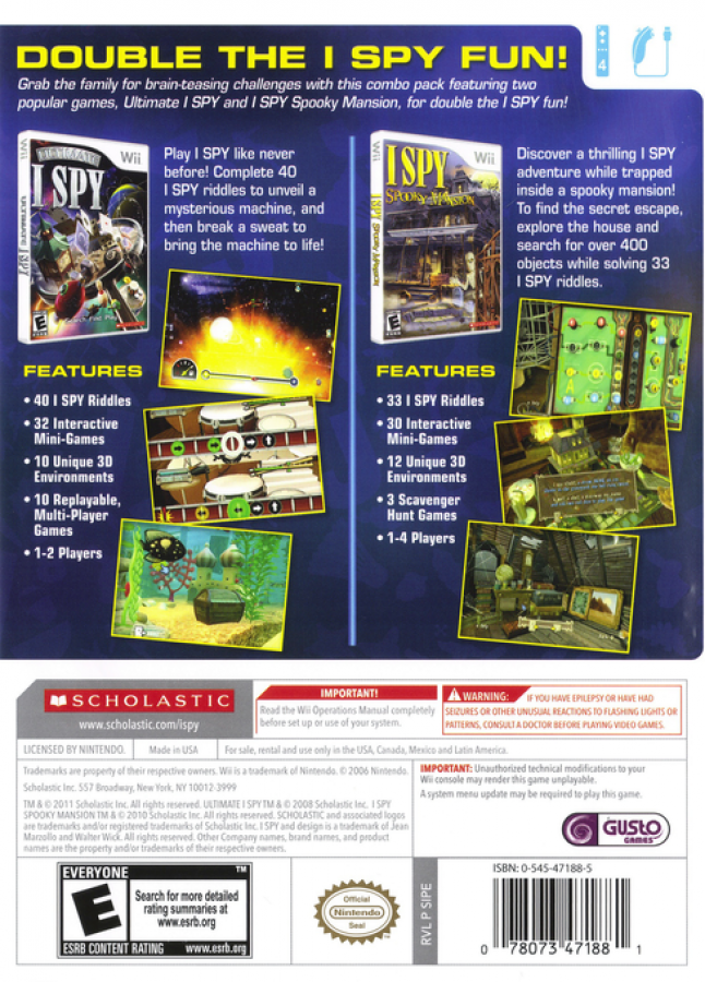 I Spy Game Pack: Ultimate and Spooky Mansion – Nintendo Wii (Wii) hidden object puzzle adventure video game back of case