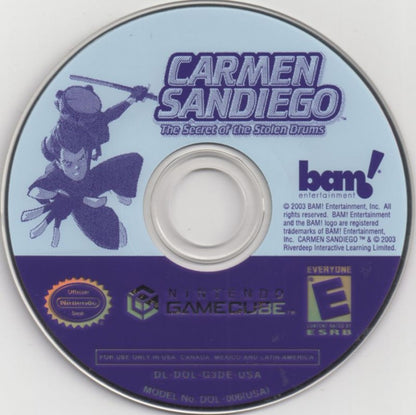 Carmen Sandiego: The Secret of the Stolen Drums disc for GameCube (GC) educational adventure video game